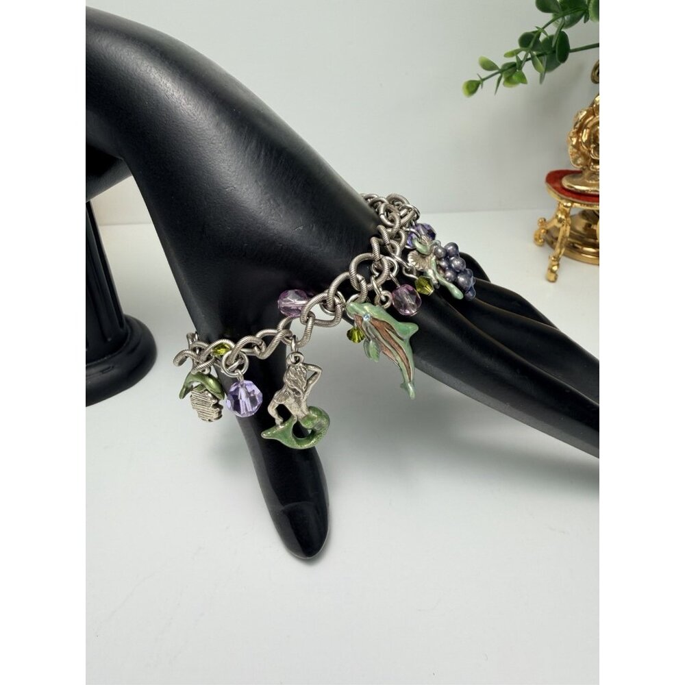 Kirks Folly Dolphin Mermaid Beach Summer Grape Star Flower Bead Silver Bracelet - Picture 4 of 8